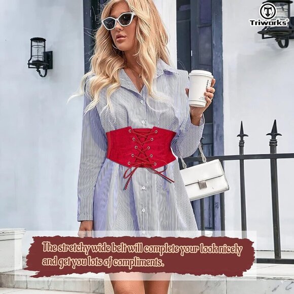 Women Waist Belt Corset Lace Up Tied Elastic Wide Belt for Dresses Halloween main image 7
